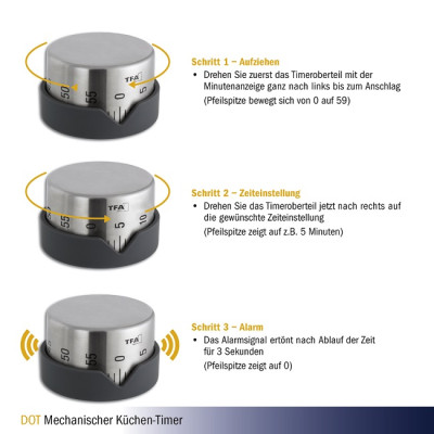 Таймер кухонний механічний з металу TFA Dot 38102710