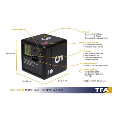 Таймер цифровий TFA "CUBE-TIMER" 3–5–7–10 хвилин