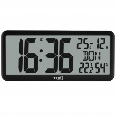 Часы настенные цифровые TFA черный 356x27x161 мм (60452501)